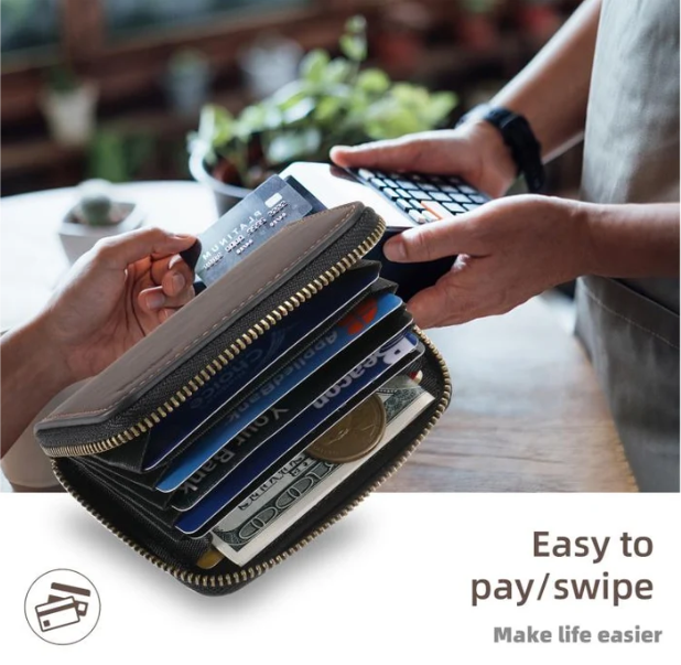 V17 Magnetic Zipper Card Holder - PU Leather