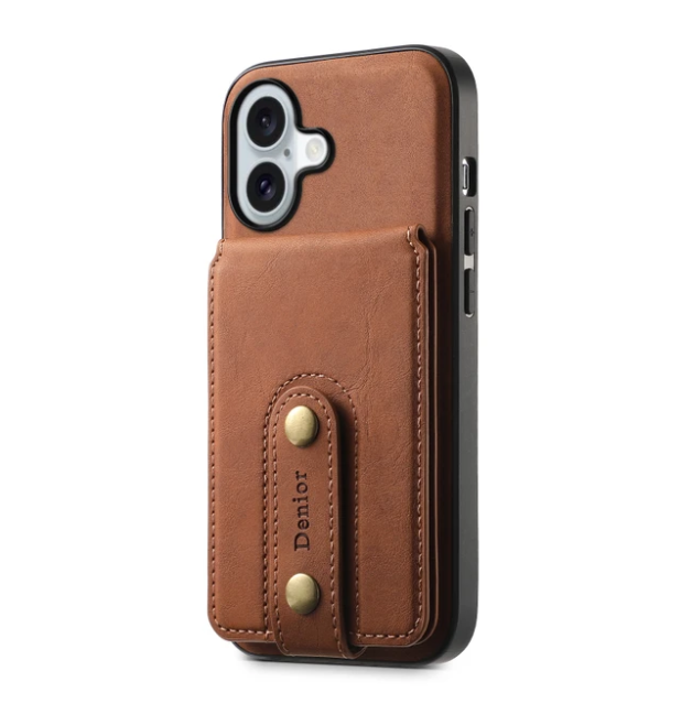 V09 Magnetic Card Holder with Button Strap - PU Leather