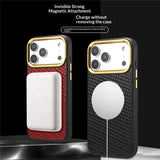 Woven Twill Cowhide Leather Magnetic Case (Gold Lens Trim) | A26+1