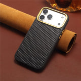 Woven Twill Cowhide Leather Magnetic Case (Gold Lens Trim) | A26+1