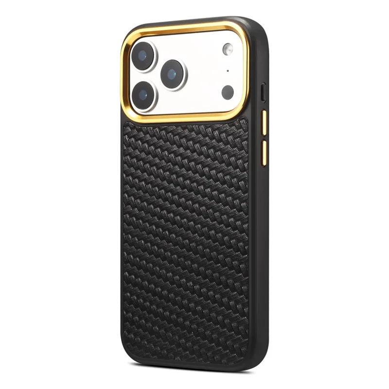 Woven Twill Cowhide Leather Magnetic Case (Gold Lens Trim) | A26+1