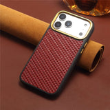 Woven Twill Cowhide Leather Magnetic Case (Gold Lens Trim) | A26+1