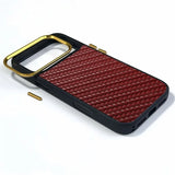 Woven Twill Cowhide Leather Magnetic Case (Gold Lens Trim) | A26+1