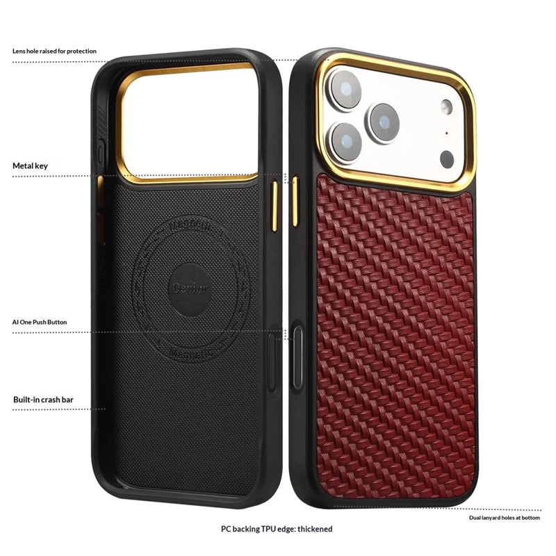 Woven Twill Cowhide Leather Magnetic Case (Gold Lens Trim) | A26+1