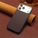 Woven Twill Cowhide Leather Magnetic Case (Gold Lens Trim) | A26+1