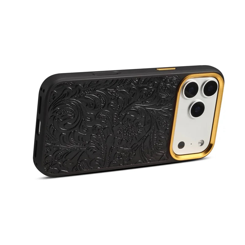 Vintage Tang Floral Cowhide Leather Magnetic Case | A26+2