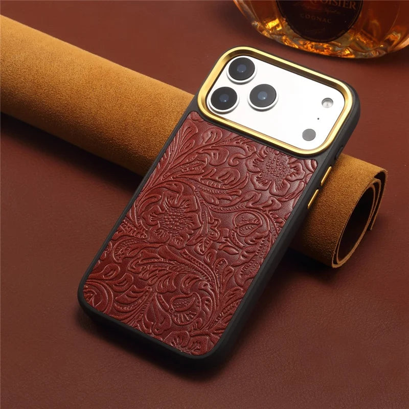 Vintage Tang Floral Cowhide Leather Magnetic Case | A26+2