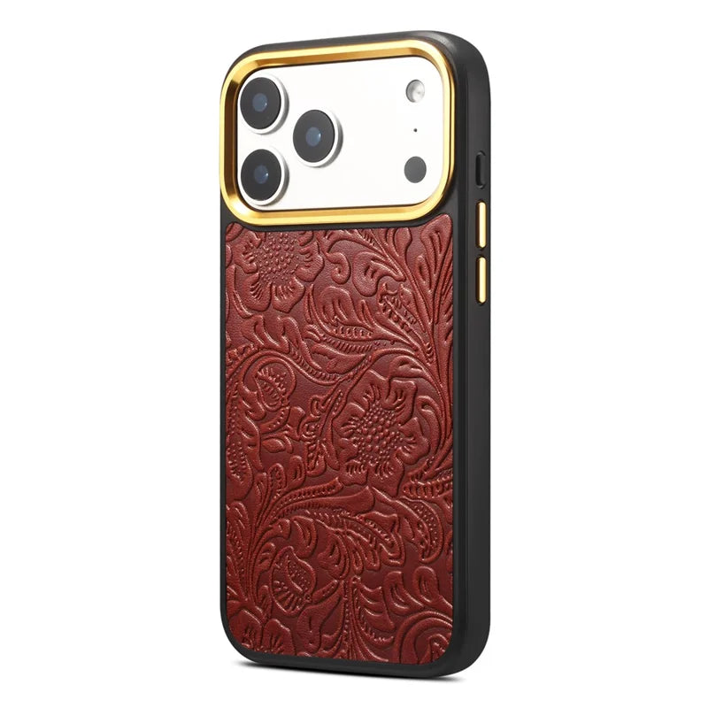Vintage Tang Floral Cowhide Leather Magnetic Case | A26+2