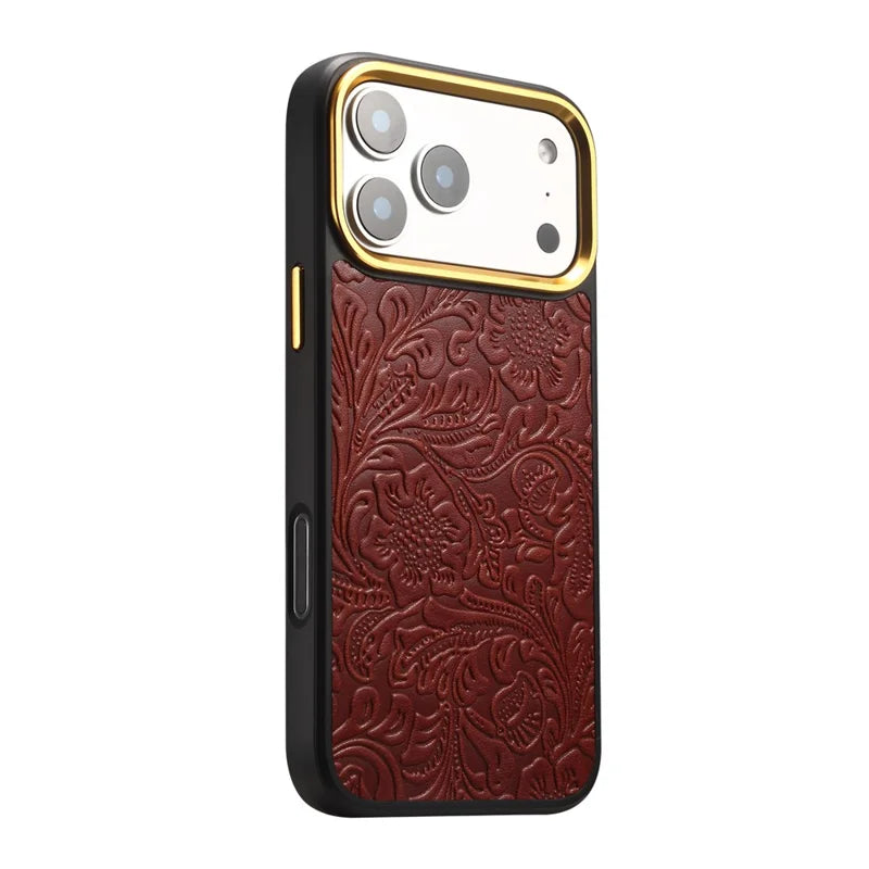 Vintage Tang Floral Cowhide Leather Magnetic Case | A26+2