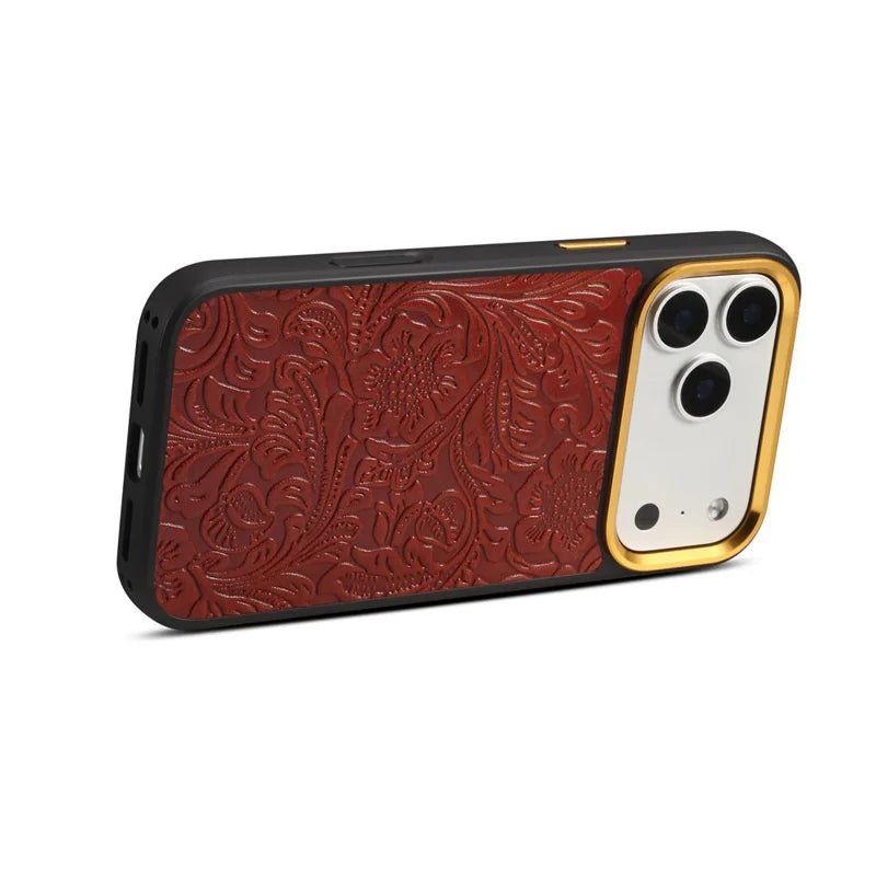 Vintage Tang Floral Cowhide Leather Magnetic Case | A26+2