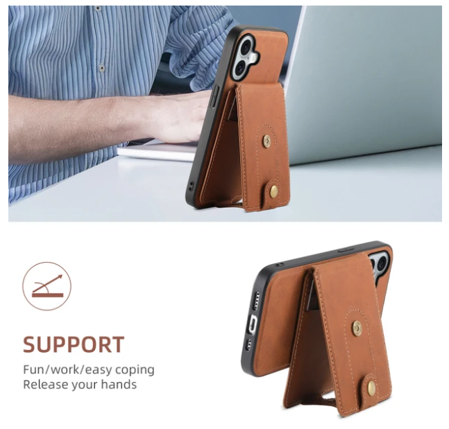 V09 Magnetic Card Holder with Button Strap - PU Leather