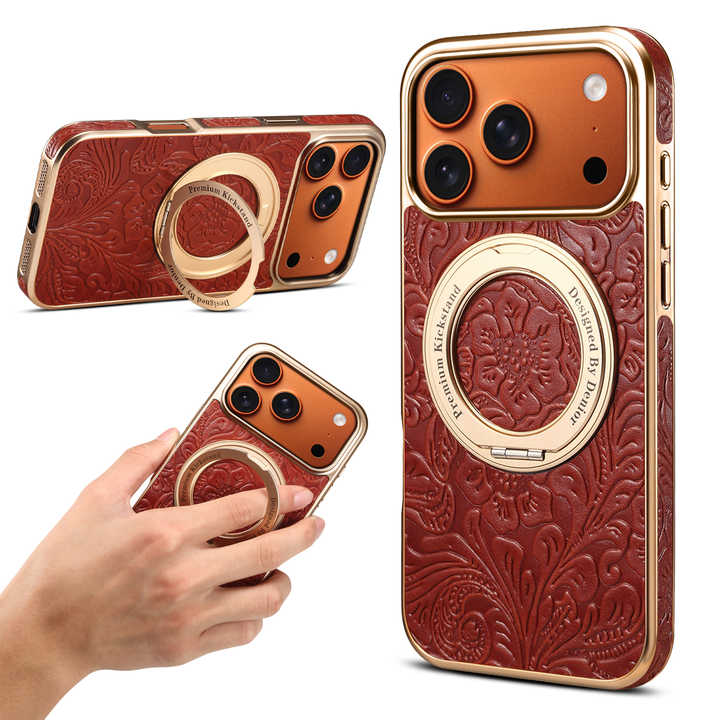 Vintage Tang Flower Cowhide Case with Rotatable Kickstand | A23+3