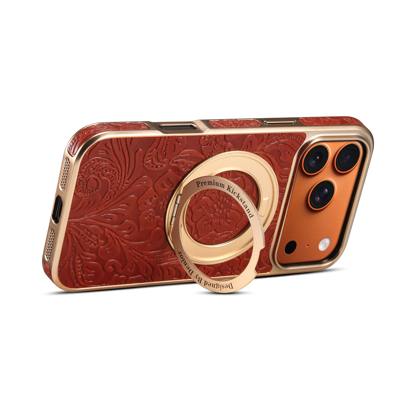 Vintage Tang Flower Cowhide Case with Rotatable Kickstand | A23+3