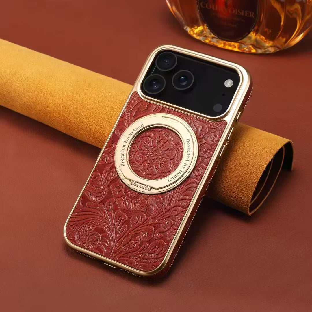 Vintage Tang Flower Cowhide Case with Rotatable Kickstand | A23+3