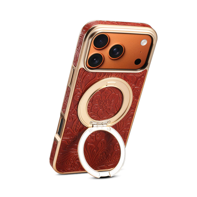 Vintage Tang Flower Cowhide Case with Rotatable Kickstand | A23+3