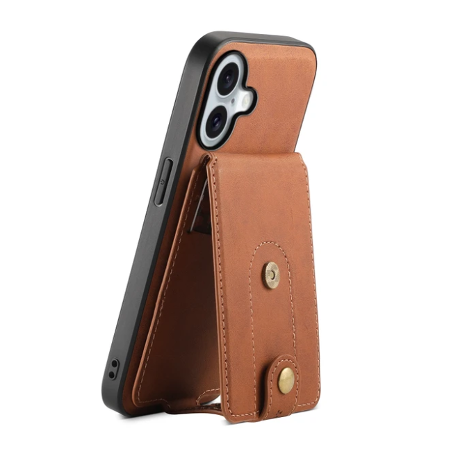 V09 Magnetic Card Holder with Button Strap - PU Leather