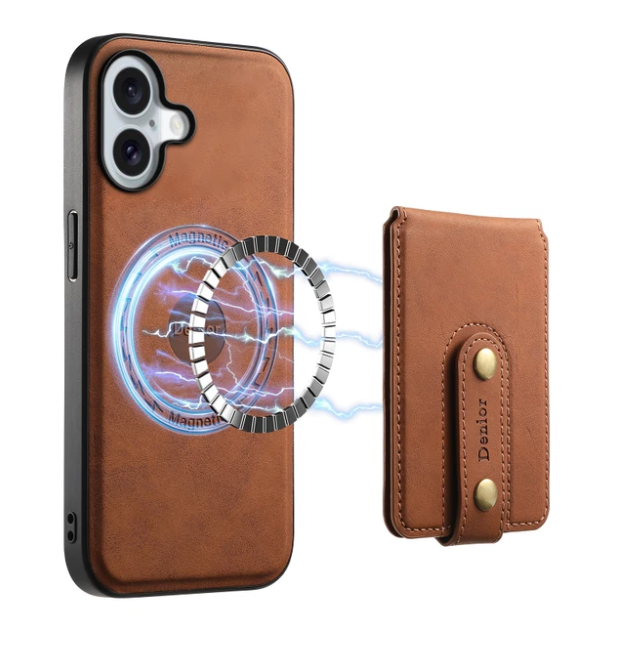V09 Magnetic Card Holder with Button Strap - PU Leather