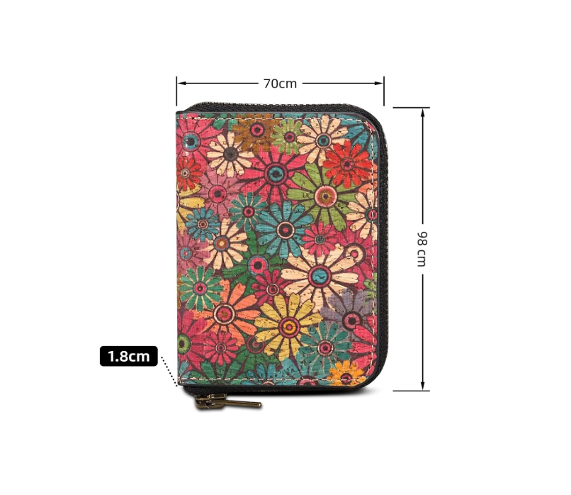 V16 Magnetic Zipper Card Holder - Floral Cork
