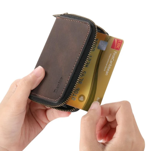 V17 Magnetic Zipper Card Holder - PU Leather