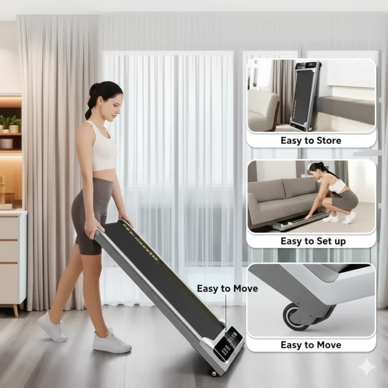 YPOO 38cm Treadmill for Home Low Noise Walking Pad Under Desk Running Machine with YPOOFIT APP