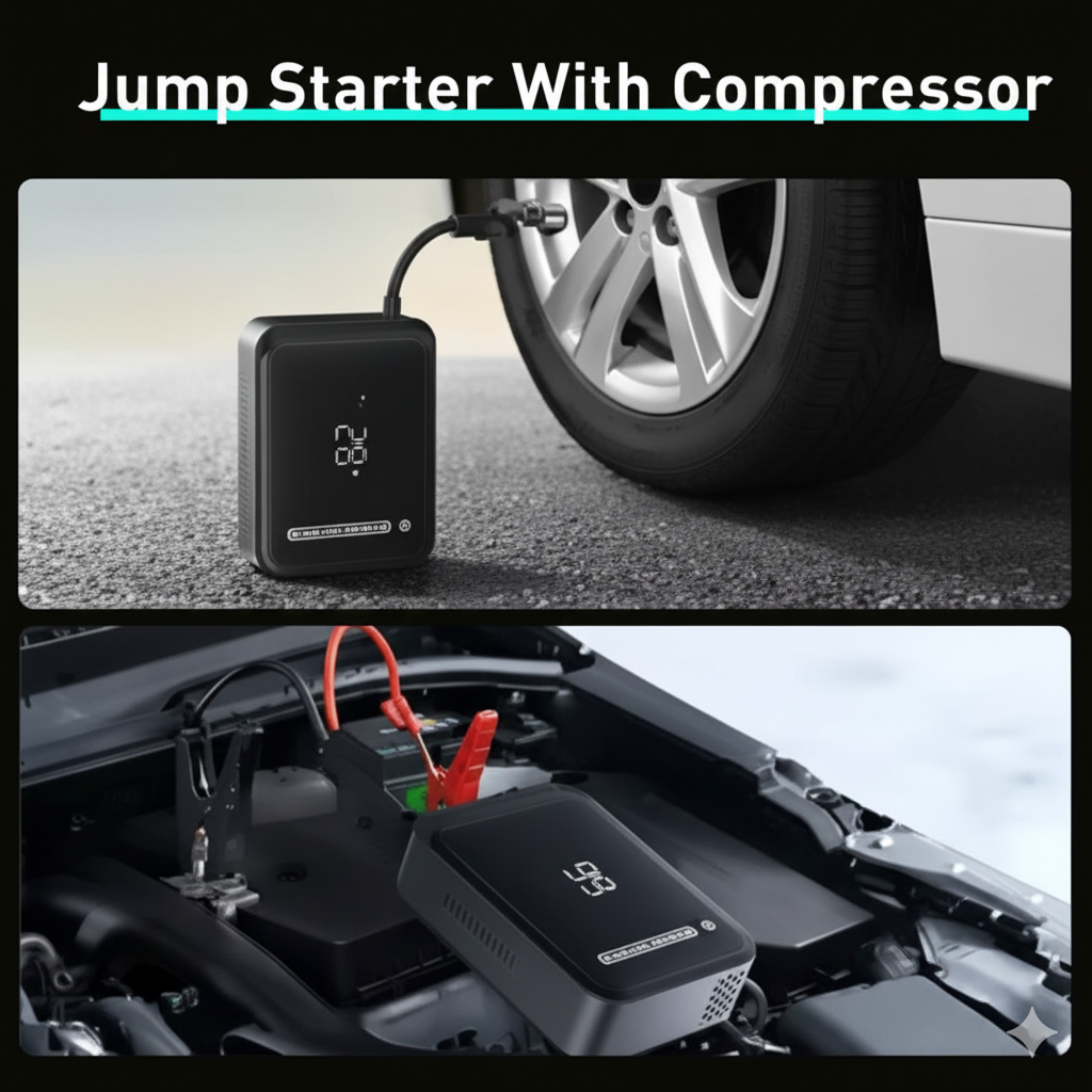 Baseus 2 In 1 Car Jump Starter Power Bank Air Compressor Inflator Pump 1000A Portable Power Station Car Battery Charger Booster