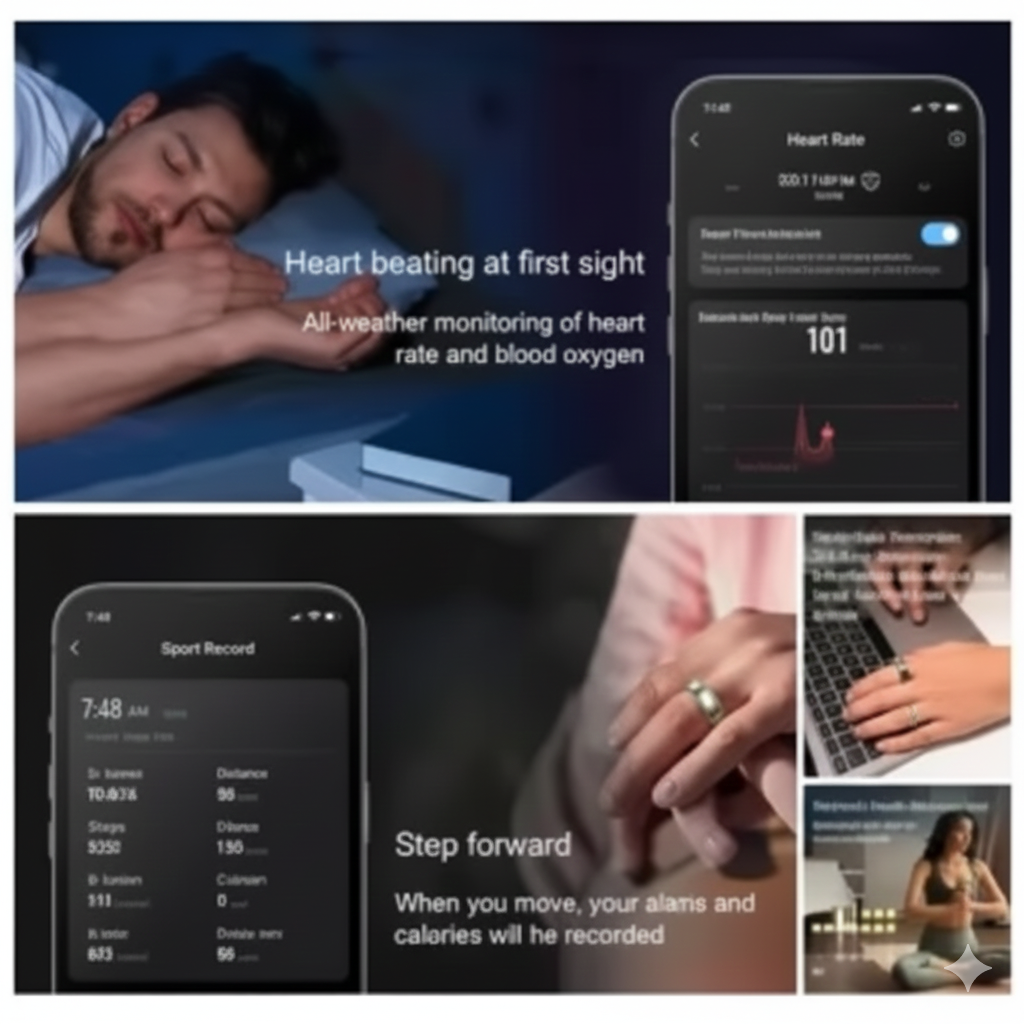 Uhoofit R10 Smart Ring with Charging Dock Men Women Health Sleep Heart Rate Monitoring IP68 & 5ATM Waterproof Multi-sport Mode
