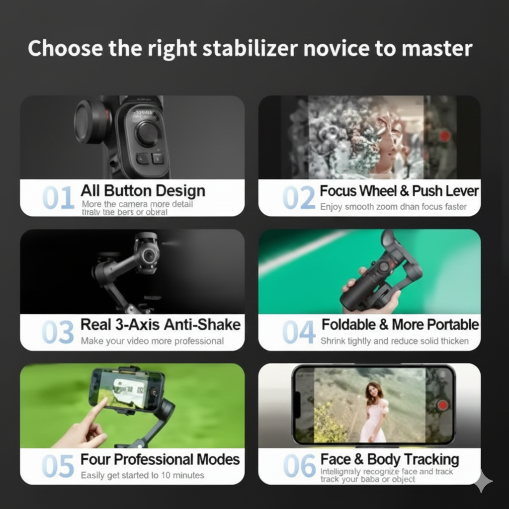 AOCHUAN 3-Axis Handheld Gimbal Stabilizer SmartXE for Smartphone for iPhone Android AI Face Tracking TikTok Vlog