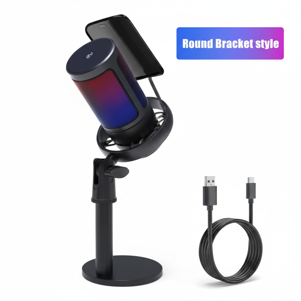 USB Gaming Microphone with Live reverb function One piece of mute RGB Condenser Microphone for Streaming Games, Audio Recording