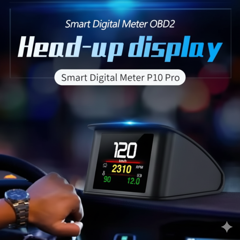 P10 Pro Head Up Display On-board Computer Car Digital OBD2 Mileage OBD Driving Computer Display Speedometer Temperature Gauge