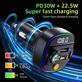 Bluetooth 5.3 FM Transmitter Handsfree Car AUX Radio Modulator MP3 Player with 22.5W & PD30W Fast Charge Adapter Car Accessories
