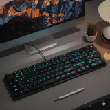 EWEADN 104-Key Retro Gaming Keyboard, Typewriter-Inspired RGB Backlit Silent with Round Keycaps, Wired USB for PC & Laptop Game