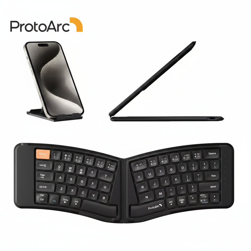 ProtoArc Ergonomic Foldable Keyboard XK03 Split Folding Bluetooth Portable Travel Keyboard for iPad iPhone Tablet Laptop PC