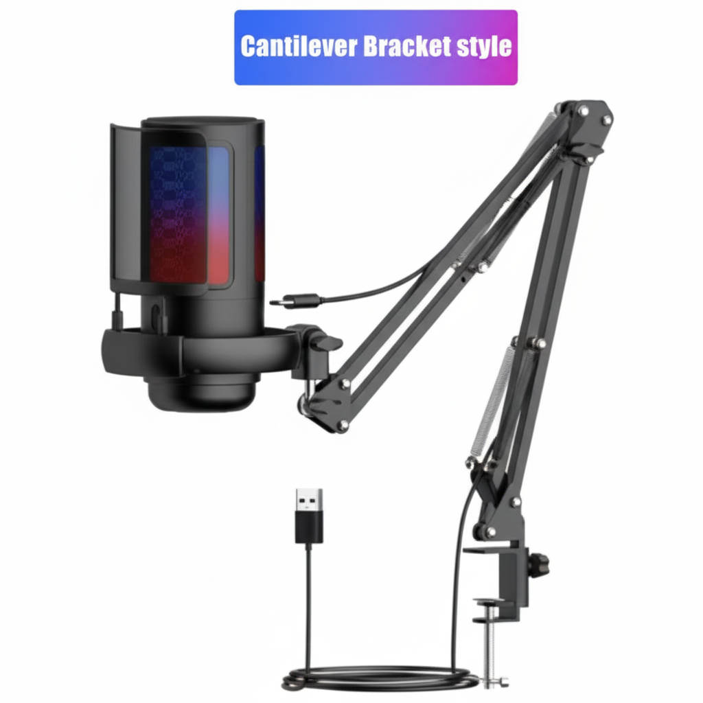 USB Gaming Microphone with Live reverb function One piece of mute RGB Condenser Microphone for Streaming Games, Audio Recording