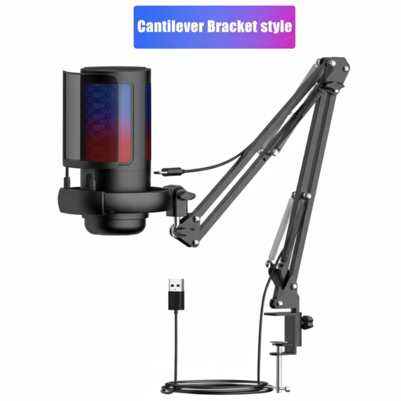 USB Gaming Microphone with Live reverb function One piece of mute RGB Condenser Microphone for Streaming Games, Audio Recording