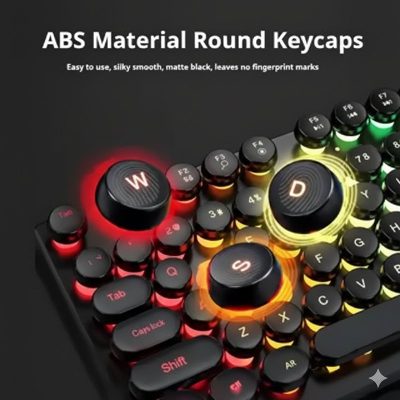 EWEADN 104-Key Retro Gaming Keyboard, Typewriter-Inspired RGB Backlit Silent with Round Keycaps, Wired USB for PC & Laptop Game