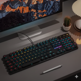 EWEADN 104-Key Retro Gaming Keyboard, Typewriter-Inspired RGB Backlit Silent with Round Keycaps, Wired USB for PC & Laptop Game