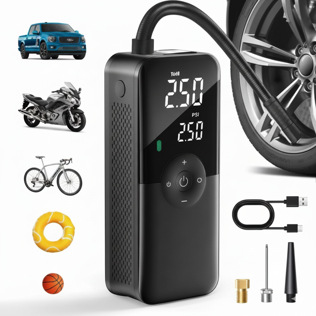 CARSUN Portable Tire Inflator Rechargeable Electric Inflator For Car Bicycle Digital Air Compressor Football Ball Inflator Pump