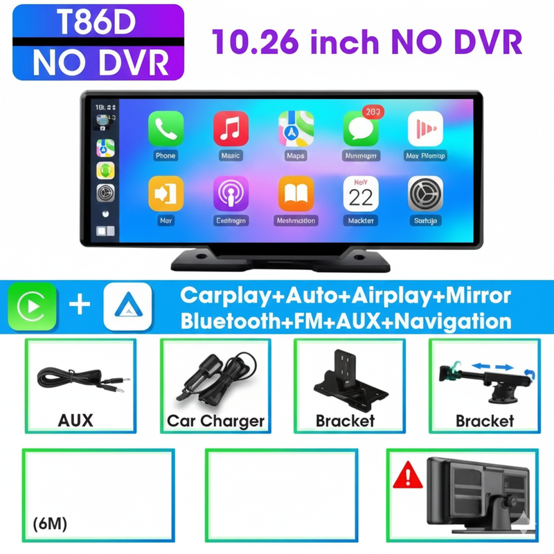 10.26" Carplay Screen for Car, Wireless CarPlay & Android Auto Multimedia Video Player, Universal Car Radio, BT AUX FM Car Stereo