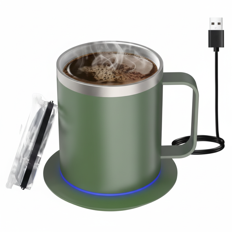 Self-Heating Coffee Mug - 12oz USB Electric Heated Mug Heat 131-149℉ Smart Warming Travel Mug Double Layer Food Grade Cup Warmer