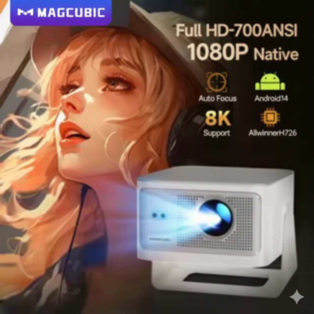 Magcubic 900ANSI Android 14 Projector Auto Focus Support 8K Native 1080P With Wifi6 BT5.4 16G Allwinner H726 Portable HY350Max