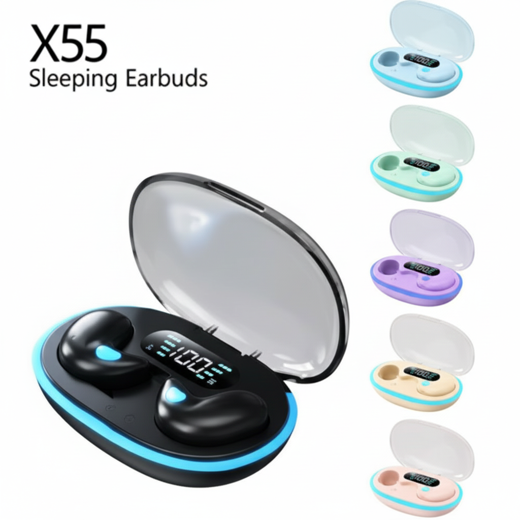 X55 Mini Invisible Sleep Wireless Earphone Bluetooth 5.3 Waterproof Noise Cancelling Touch Control Headphone for Better Sleep