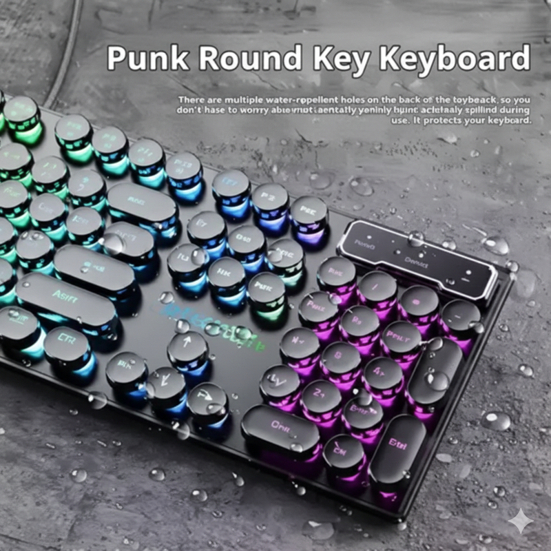 EWEADN 104-Key Retro Gaming Keyboard, Typewriter-Inspired RGB Backlit Silent with Round Keycaps, Wired USB for PC & Laptop Game