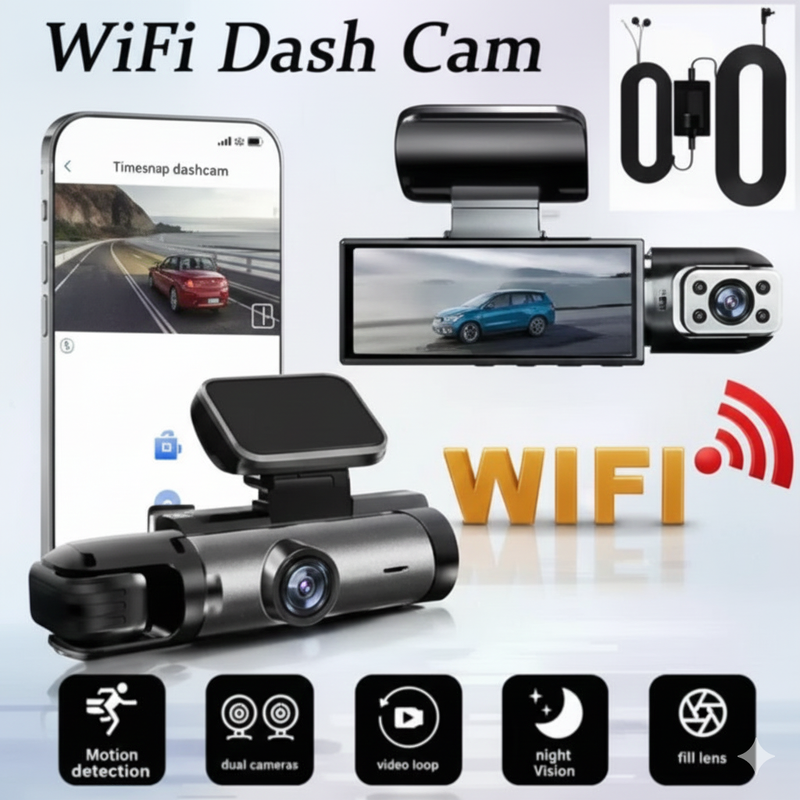 1080P WIFI Dual camera Dash Cam for cars, Front And Inside, car camera with IR Night Vision, Loop Recording, wide angle Car DVR Came