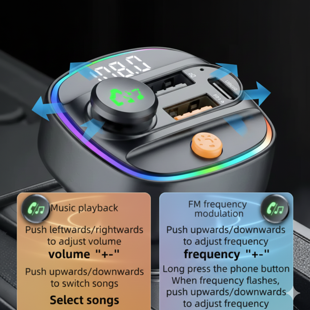 Bluetooth 5.3 FM Transmitter Handsfree Car AUX Radio Modulator MP3 Player with 22.5W & PD30W Fast Charge Adapter Car Accessories
