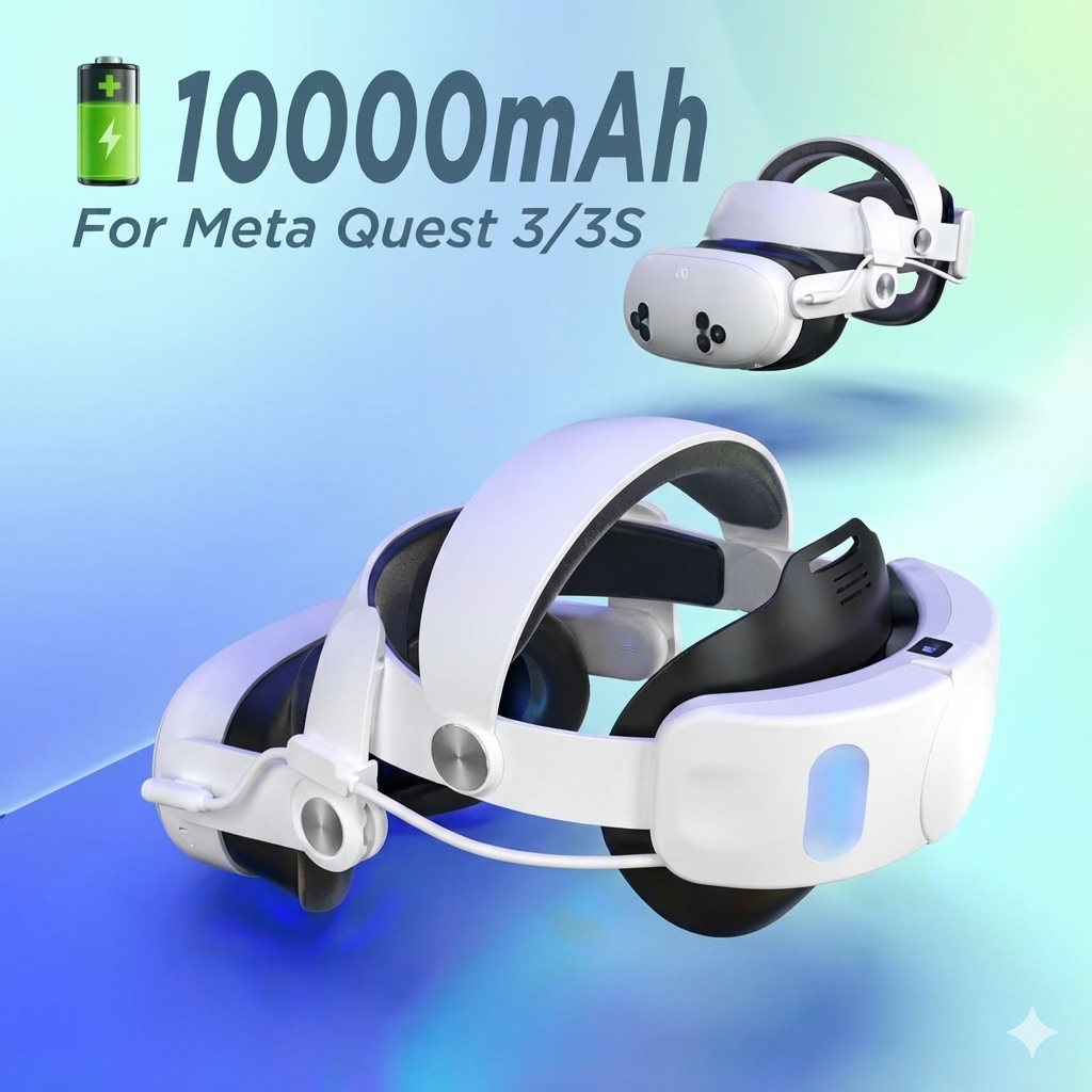 10000mAh Battery Comfort Head Strap For Meta Quest 3/3s Replacement Elite Strap PD18W Charging Enhanced Playtime, Carrying Case