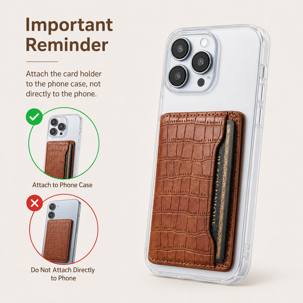 V03 Adhesive Phone Card Holder - Crocodile Pattern