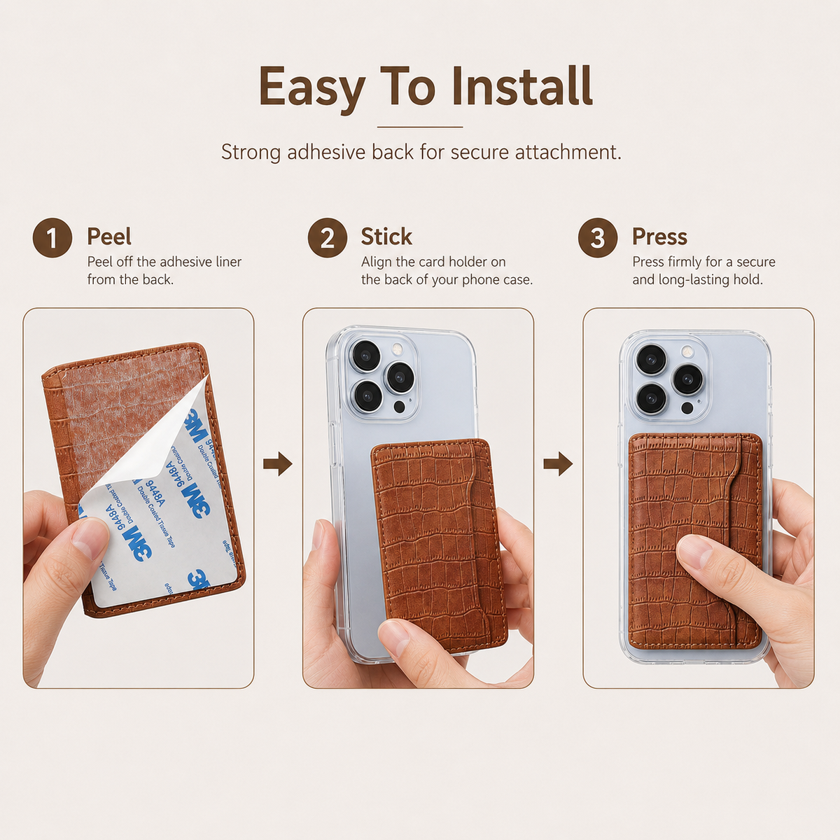V03 Adhesive Phone Card Holder - Crocodile Pattern