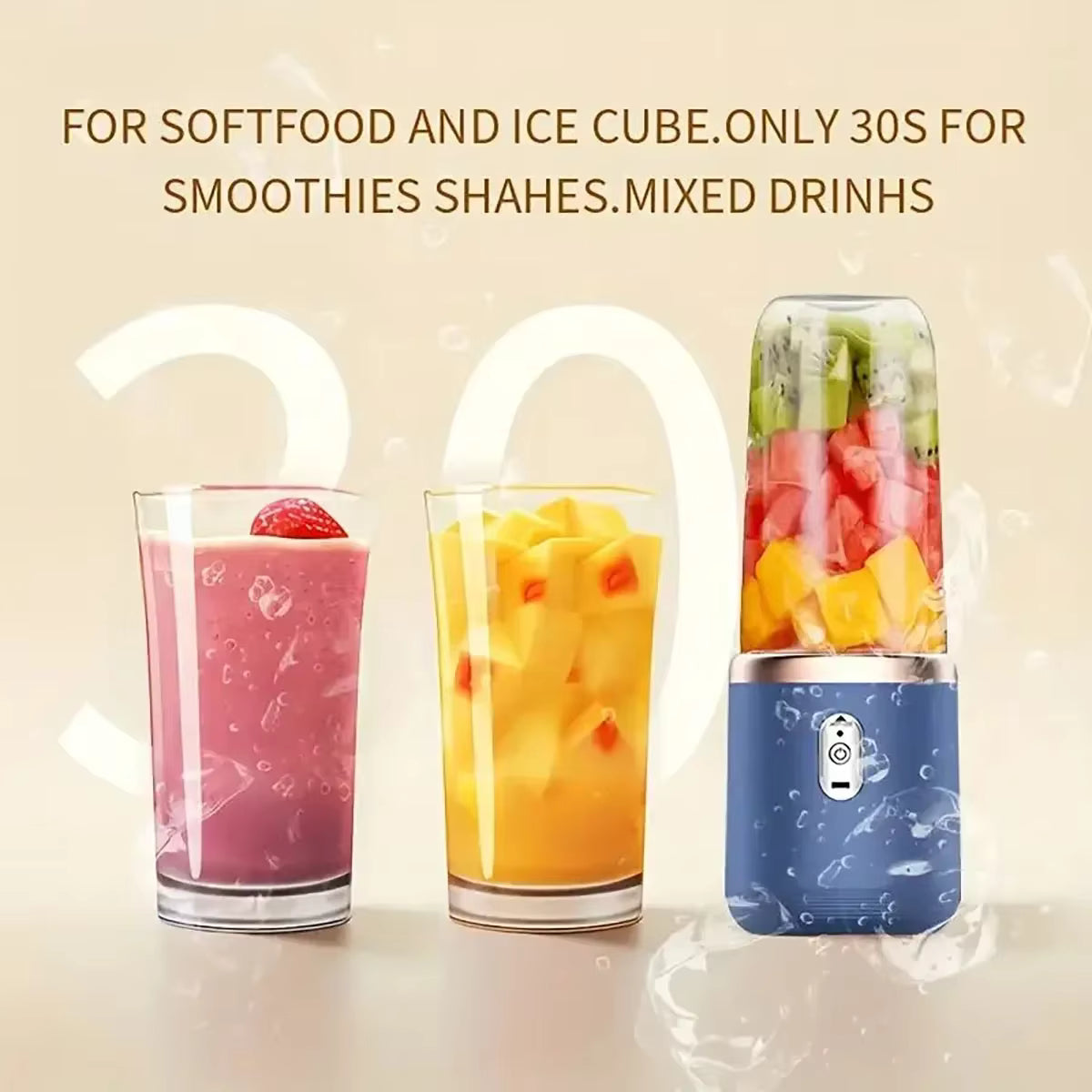 1pc USB Rechargeable Portable Blender - Dual-Cup ,Compact & Durable, Includes Carry Strap, Ideal for Smoothies and Breakfast