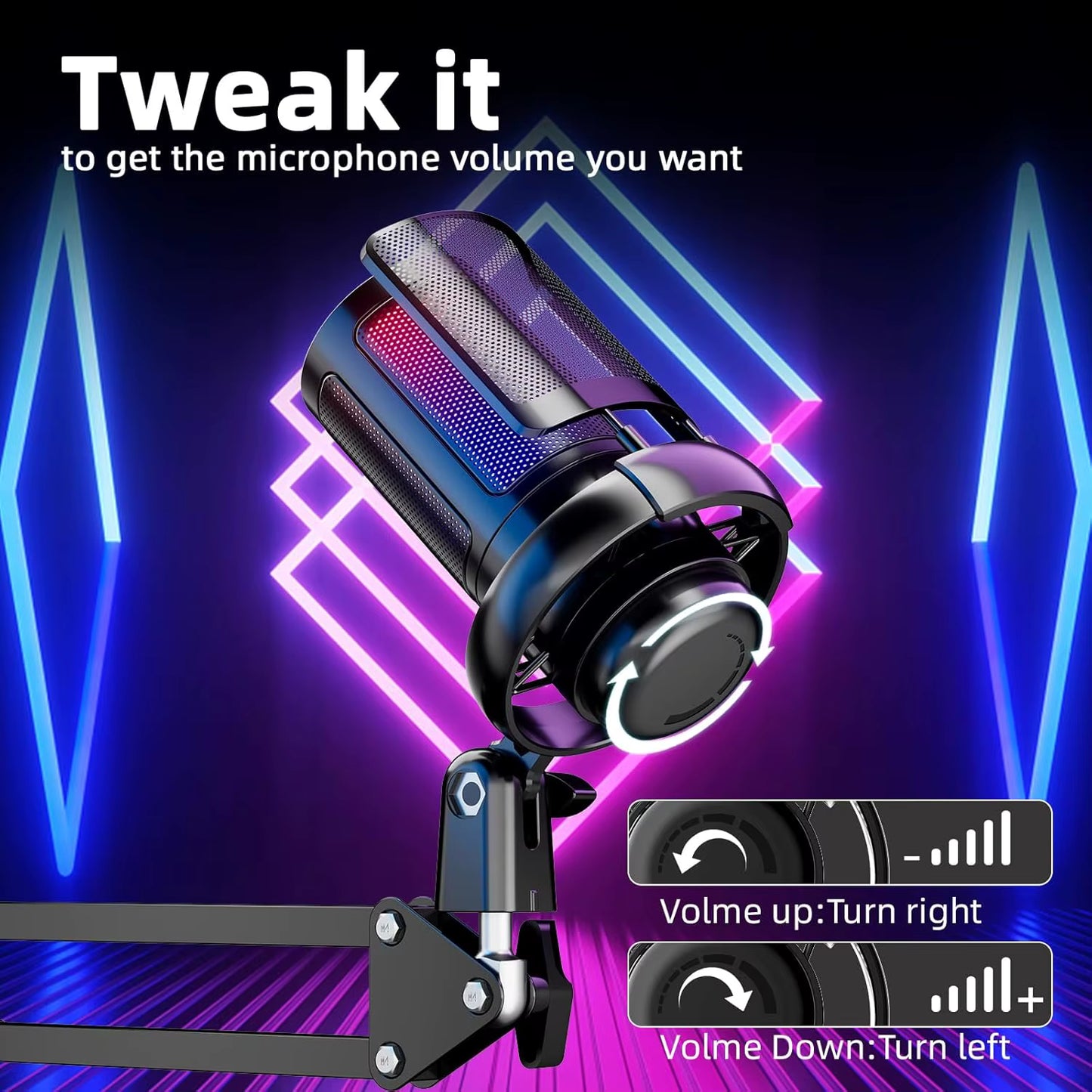 USB Gaming Microphone with Live reverb function One piece of mute RGB Condenser Microphone for Streaming Games, Audio Recording