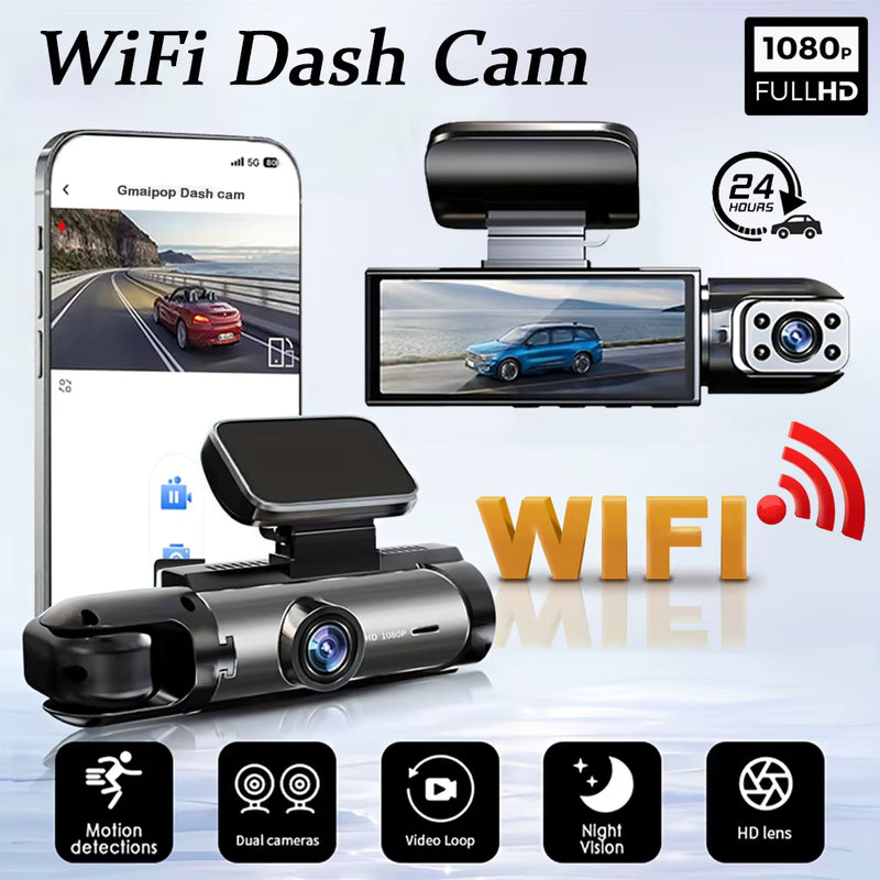 1080P WIFI Dual camera Dash Cam for cars, Front And Inside, car camera with IR Night Vision, Loop Recording, wide angle Car DVR Came